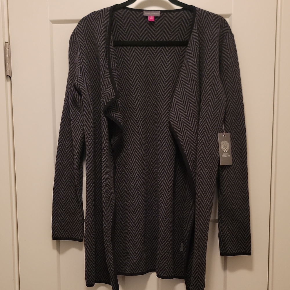 Vince Camuto Black and Gray Zigzag Cardigan